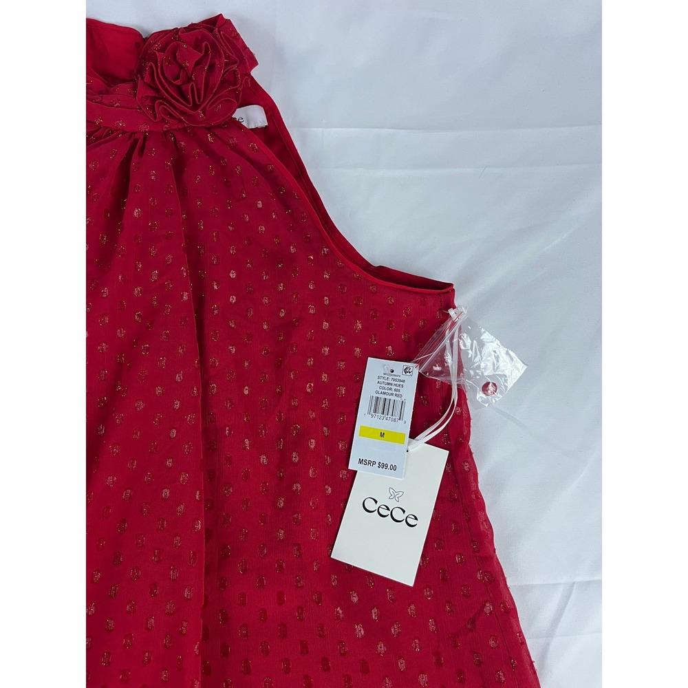 CeCe Glamour Red Halter Top Rose Detail Sleeveless Women's‎ Medium